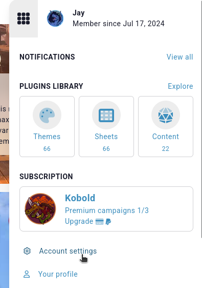 Accessing your user settings