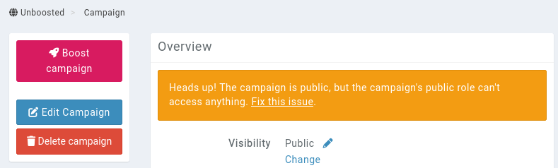 Missing permissions for the campaign's public role